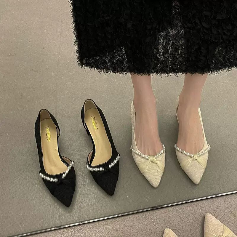 Women'S Medium-Sized Small-Sized Women'S Shoes Gentle Pointed Toe Small Single-Layer Shoes Women'S 2024 Chanel-Style French High-Heeled Shoes - Image 3